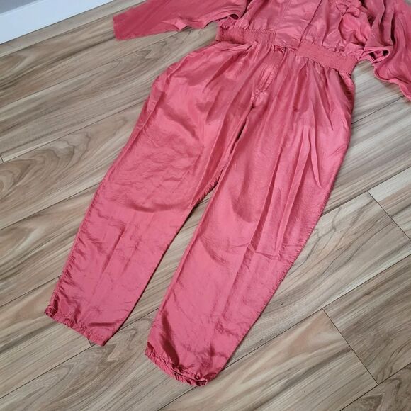 St. Tropez Vintage 80s Silk Full Lenth Sporty Collared Jumpsuit in Marsala Coral - Picture 2 of 15